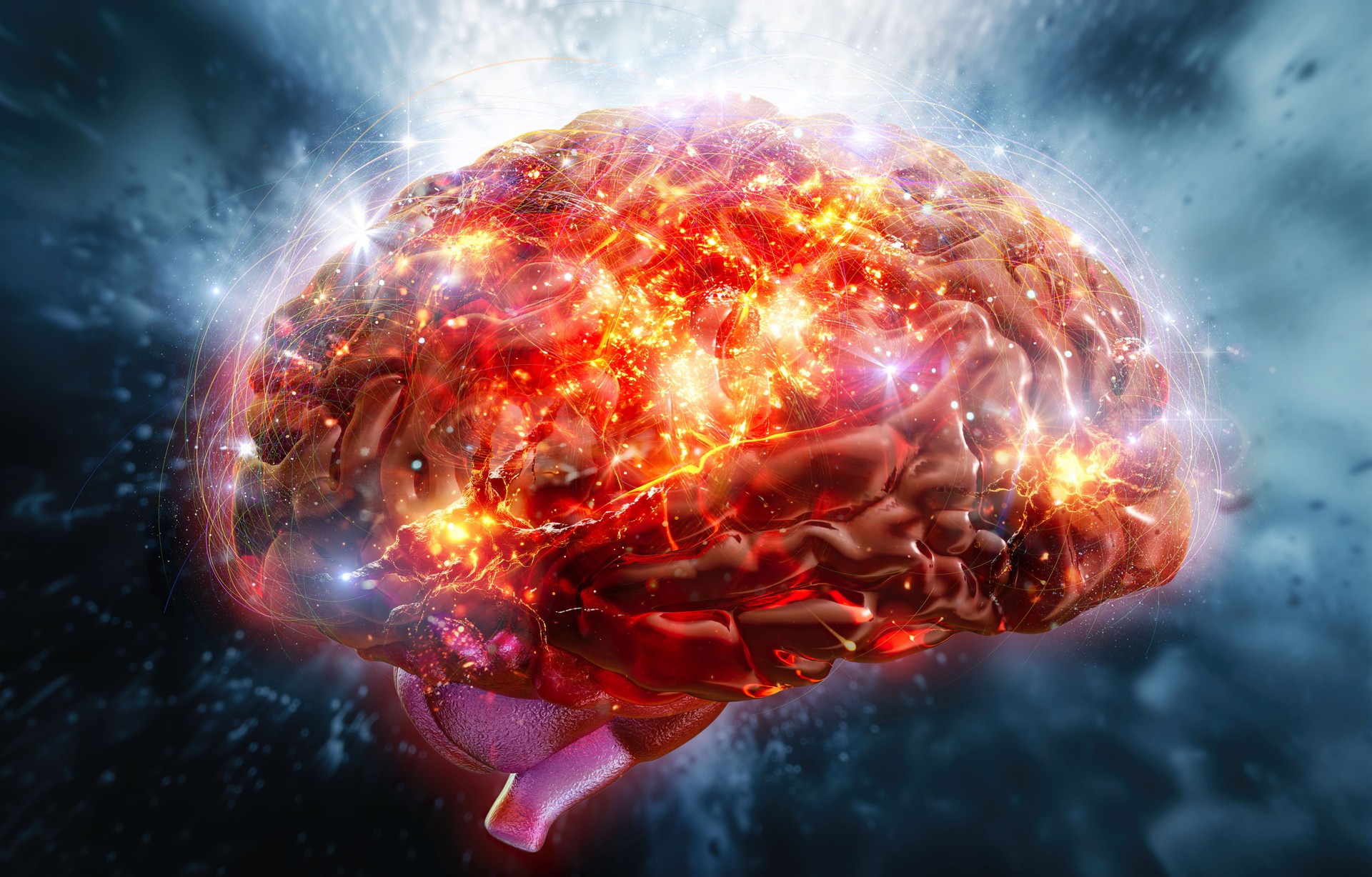 Human brain neuron activity. Brain 3D neural network.
